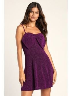 Talk About Shine Purple Sparkly Sleeveless Skater Mini Dress