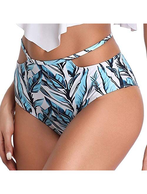 Firpearl Women's High Waisted Bikini Bottoms Ruched Swim Shorts Swim Brief