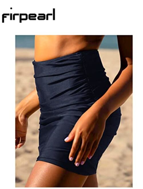 Firpearl Women's Swim Skirt High Waist Bikini Bottom Ruched Tankini Swimsuit Bottom