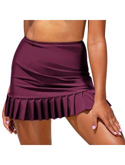 Women's Swim Skirt High Waist Bikini Bottom Ruffle Hem Tankini Swimsuit Bottom