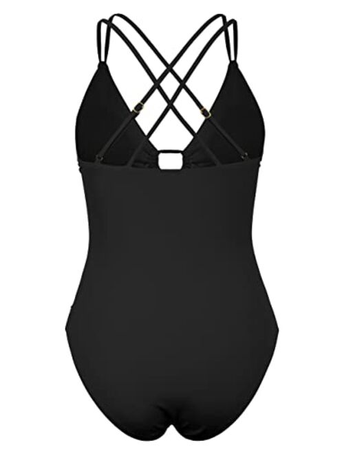 Firpearl Underwire One Piece Swimsuits for Women Sexy Cutout Monokini Ruched Tummy Control Bathing Suits Cross Back Swimwear
