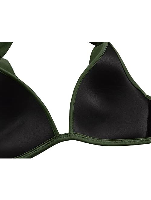 Firpearl Women's Triangle Bikini Tops Ruched Halter Bathing Suits Tops