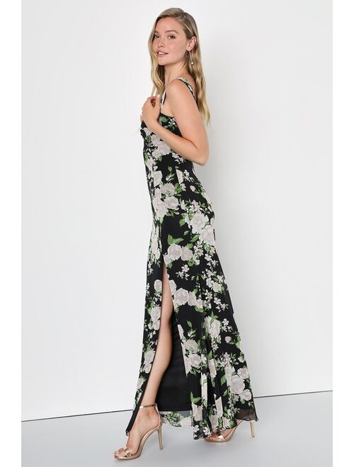 Lulus Unforgettable Charm Black Floral Off-the-Shoulder Maxi Dress