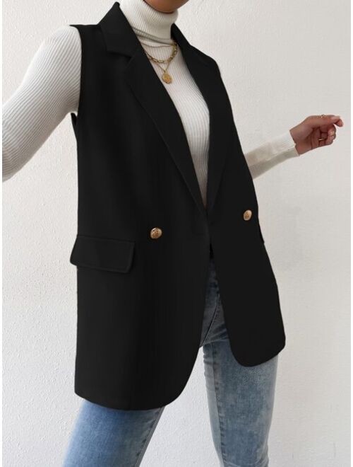 SHEIN BIZwear Lapel Collar Double Button Vest Blazer