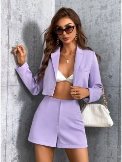 Priv Single Button Decor Pocket Crop Blazer