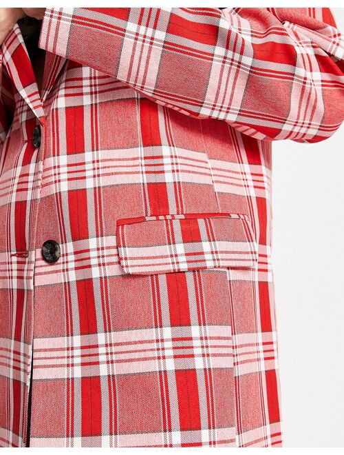 ASOS DESIGN Tall Mix & Match slim boy suit blazer in red plaid