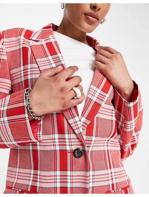 ASOS DESIGN Mix & Match slim boy suit blazer in red check