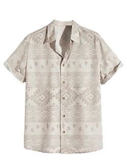 Men's Boho Print Figure Graphic Button Down Shirts Short Sleeve Summer Shirt Tops