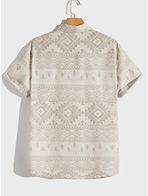 SOLY HUX Men's Boho Print Figure Graphic Button Down Shirts Short Sleeve Summer Shirt Tops
