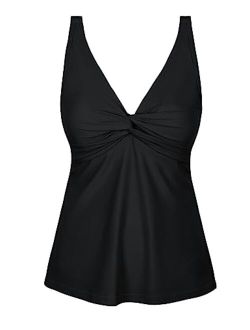 Women's Underwire Tankini Top Only Twist V Neck Swimsuits Flowy Loose Fit Bathing Suit Tops