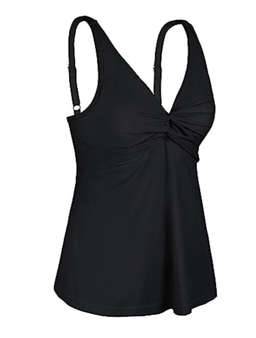 Firpearl Women's Underwire Tankini Top Only Twist V Neck Swimsuits Flowy Loose Fit Bathing Suit Tops