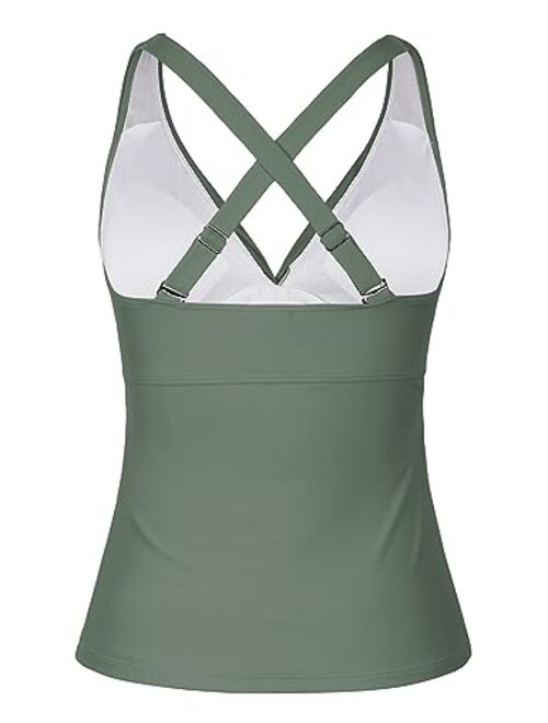 Firpearl Women's Underwire Tankini Top Only Twist V Neck Swimsuits for Big Busted Ruched Tummy Control Bathing Suits Top