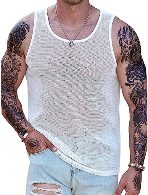 SOLY HUX Men's Plus Size Sheer Mesh Tank Top Sleeveless Round Neck Casual Summer Shirts