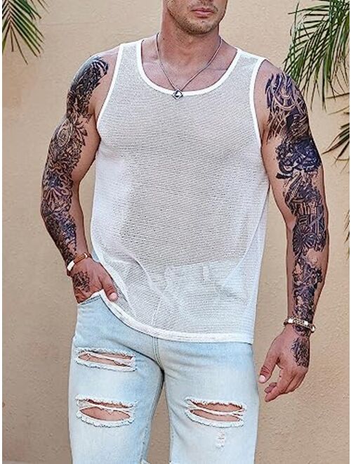 SOLY HUX Men's Plus Size Sheer Mesh Tank Top Sleeveless Round Neck Casual Summer Shirts