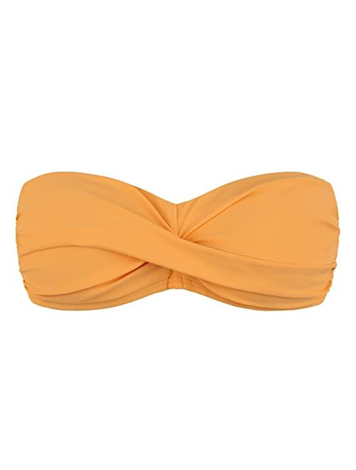 Firpearl Women Strapless Bikini Tops Retro Twist Front Bathing Suit Tops Push Up Bandeau Swimsuit
