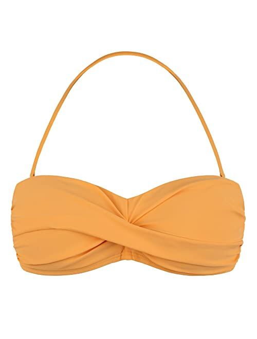 Firpearl Women Strapless Bikini Tops Retro Twist Front Bathing Suit Tops Push Up Bandeau Swimsuit