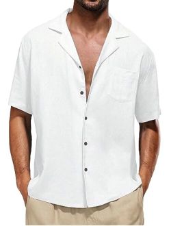 Men's Button Down Lapel Pocket Short Sleeve Summer Shirt Top