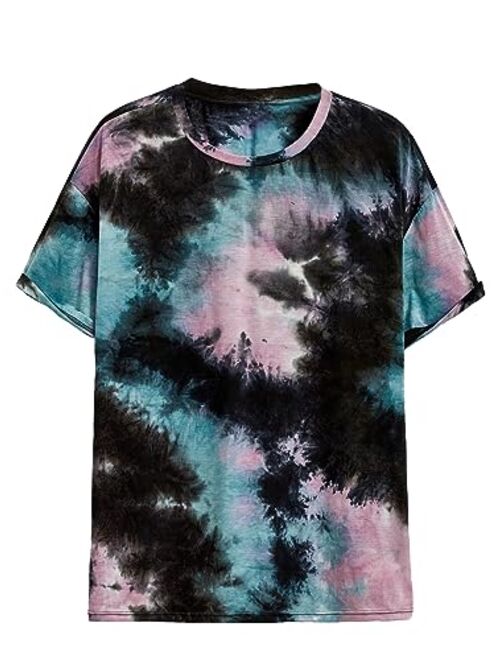 SOLY HUX Men's Plus Size Tie Dye Tee Short Sleeve Round Neck T Shirt Summer Tops