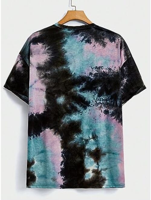 SOLY HUX Men's Plus Size Tie Dye Tee Short Sleeve Round Neck T Shirt Summer Tops