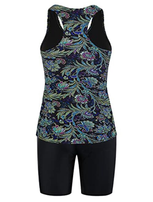 Firpearl 2 Piece Tankini Swimsuits for Women Racerback Tank Tops with Swim Capris Athletic Bathing Suit Swimwear
