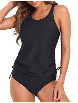 Women's Tankini Swimsuits with Shorts Athletic Two Piece Bathing Suits Racerback Tummy Control Swimwear
