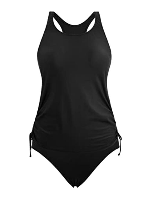 Firpearl Women's Tankini Swimsuits with Shorts Athletic Two Piece Bathing Suits Racerback Tummy Control Swimwear