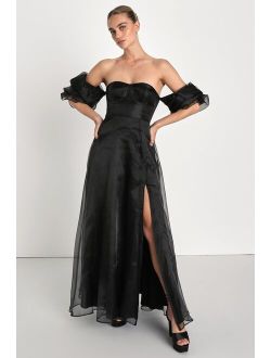 True Excellence Black Bustier Off-the-Shoulder Maxi Dress