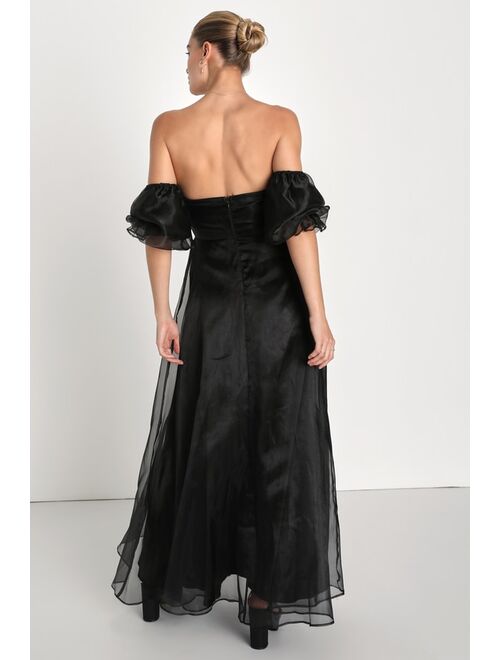 Lulus True Excellence Black Bustier Off-the-Shoulder Maxi Dress