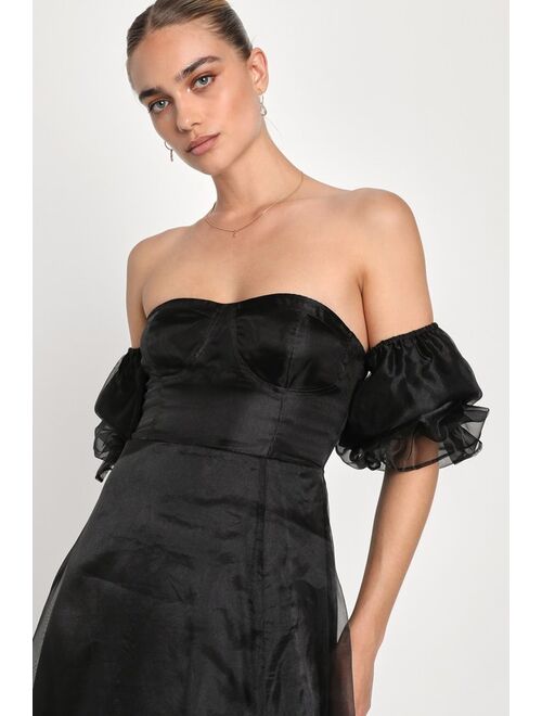 Lulus True Excellence Black Bustier Off-the-Shoulder Maxi Dress