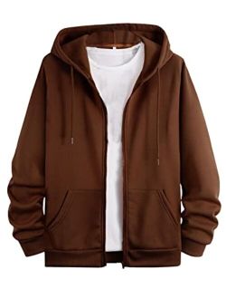 Men's Zip Up Hoodies Cool Sweatshirts Long Sleeve Drawstring Pocket Front Jacket