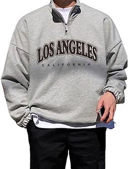 Men's Sweatshirt Letter Graphic Zip Front Long Sleeve Oversized Pullover Tops