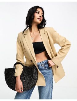 oversized double breasted blazer in stone