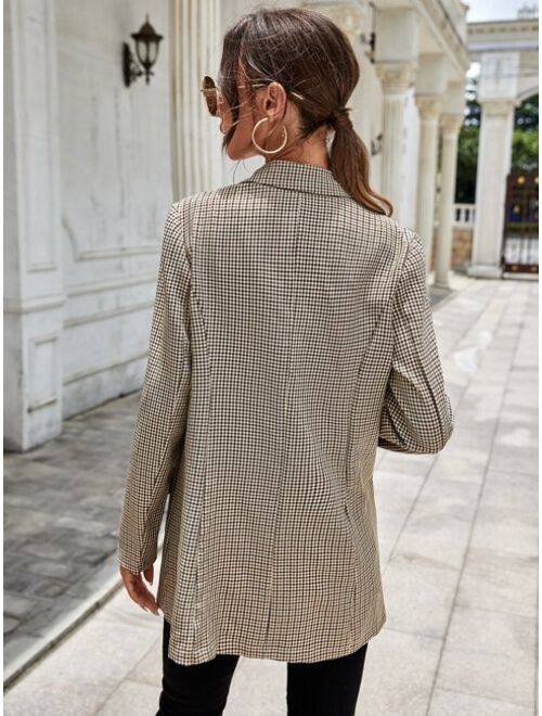 SHEIN Priv Lapel Neck Gingham Print Button Front Blazer