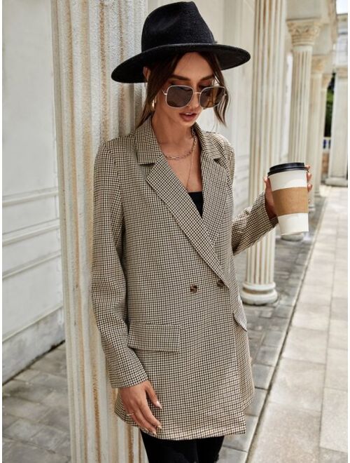 SHEIN Priv Lapel Neck Gingham Print Button Front Blazer