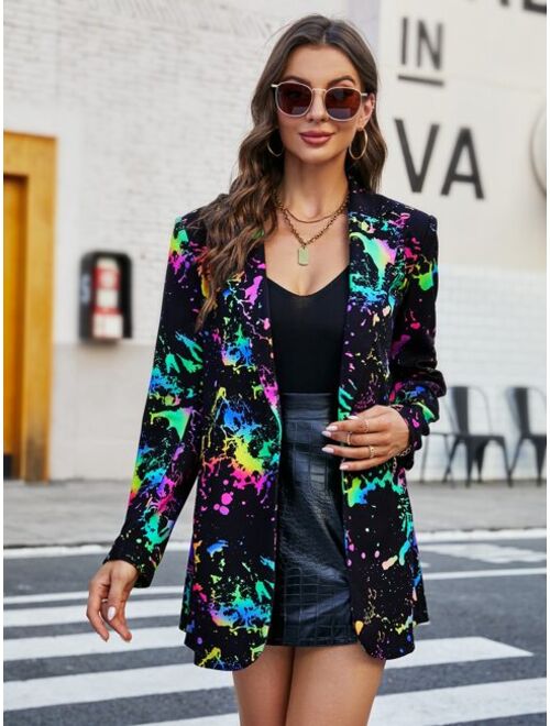 SHEIN LUNE Ombre Splash Ink Print Blazer