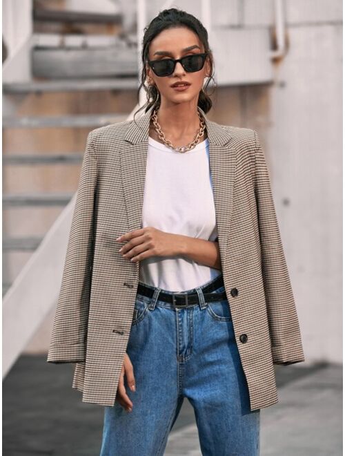 SHEIN BIZwear Plaid Lapel Collar Flap Detail Blazer Workwear