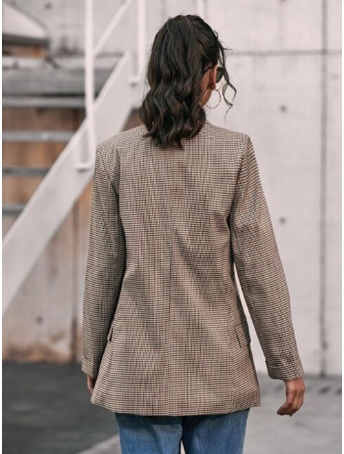 SHEIN BIZwear Plaid Lapel Collar Flap Detail Blazer Workwear