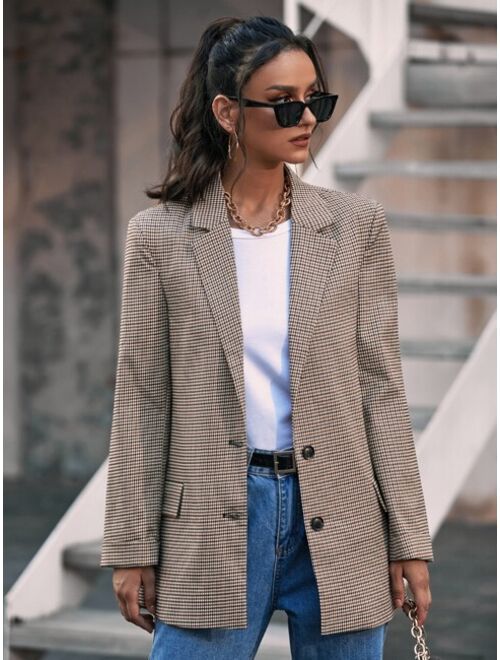 SHEIN BIZwear Plaid Lapel Collar Flap Detail Blazer Workwear