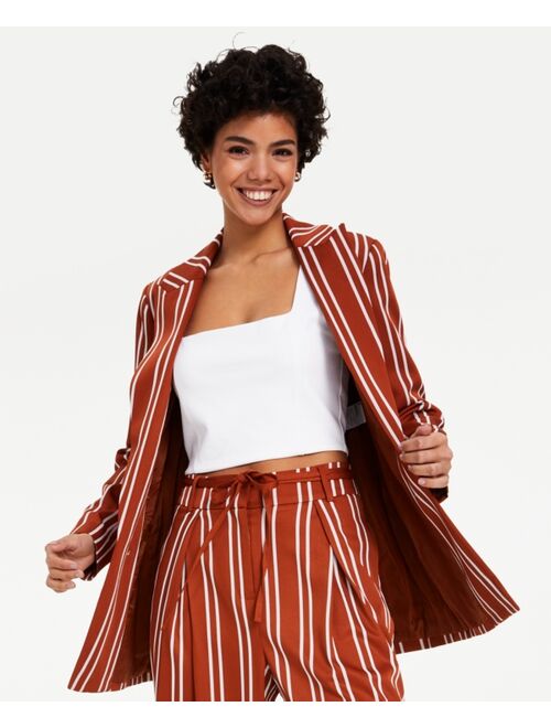 Bar III Women's Striped Faux Double-Breasted Jacket, Created for Macy's