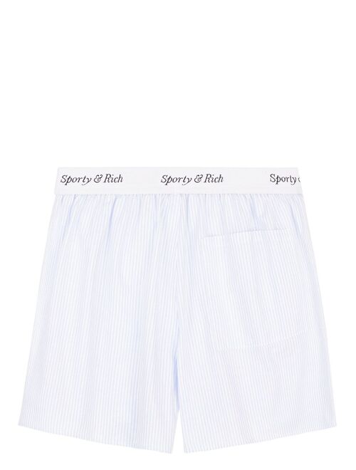 Sporty & Rich logo-waistband striped cotton shorts