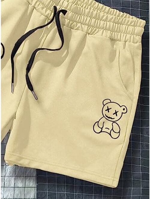 SOLY HUX Men's Cartoon Print Drawstring High Waisted Sweat Shorts Casual Summer Track Shorts with Pocket