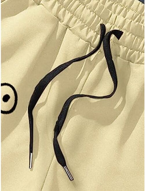 SOLY HUX Men's Cartoon Print Drawstring High Waisted Sweat Shorts Casual Summer Track Shorts with Pocket