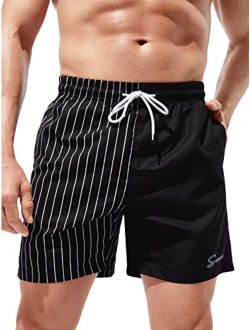 Swim Trunks for Men Striped Drawstring Board Shorts Beach Swimwear with Pockets