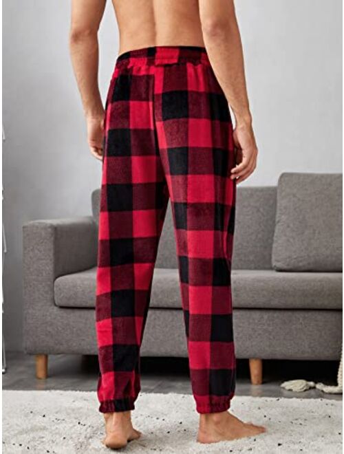 SOLY HUX Men's Plaid Print Drawstring Waist Sleep Pants Loose Fit Loungewear Pants