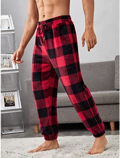 SOLY HUX Men's Plaid Print Drawstring Waist Sleep Pants Loose Fit Loungewear Pants