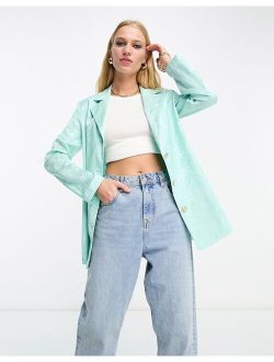 soft jacquard tie waist blazer in turquoise - part of a set
