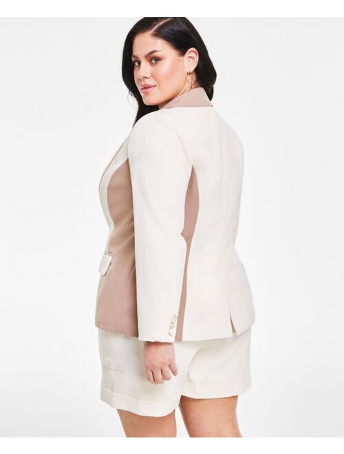 Nina Parker Trendy Plus Size Colorblocked One-Button Blazer