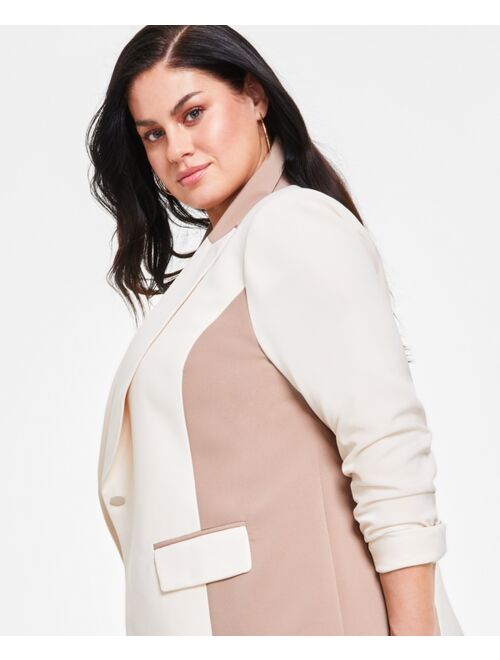 Nina Parker Trendy Plus Size Colorblocked One-Button Blazer