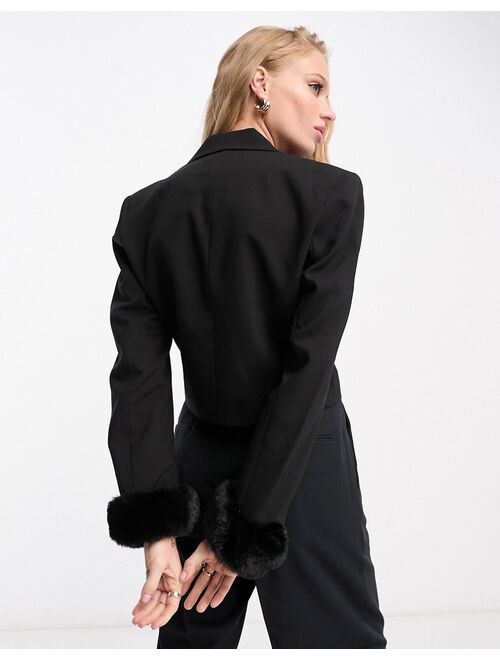 NA-KD x Moa Mattsson blazer with faux fur detail in black