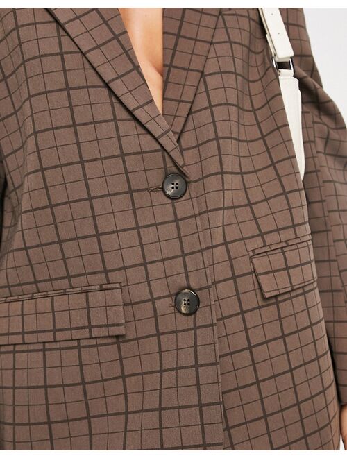 NA-KD x Georgina Lennon tailored blazer in brown check
